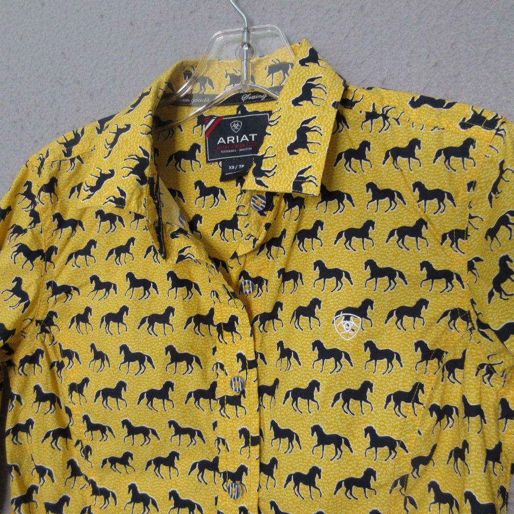 Ariat Top Women XS Yellow Horse Equestrian Button Cowgirl Novelty Western Riding